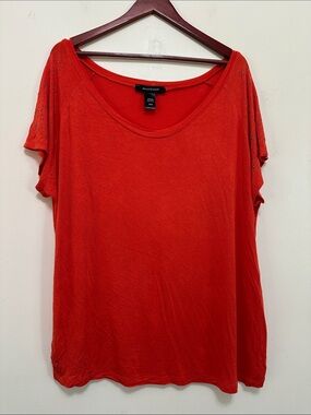 Ashley Stewart Red Short Sleeve Scoop Neck Top with Stud Accents
